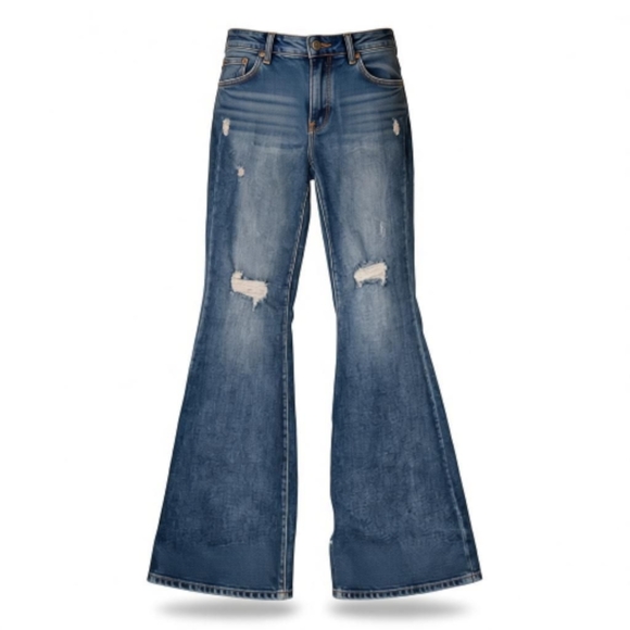 Risen Jeans RDP5537 Womens Distressed High Rise Flare Denim Size 5 27 - Picture 3 of 16